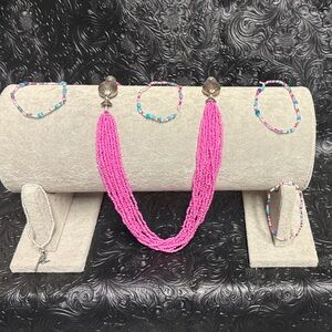 Pink Beaded Necklace and Bracelet Set